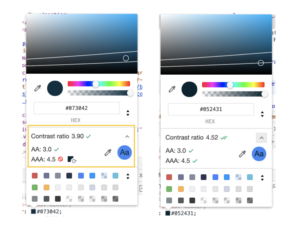Color Contrast in dev tools