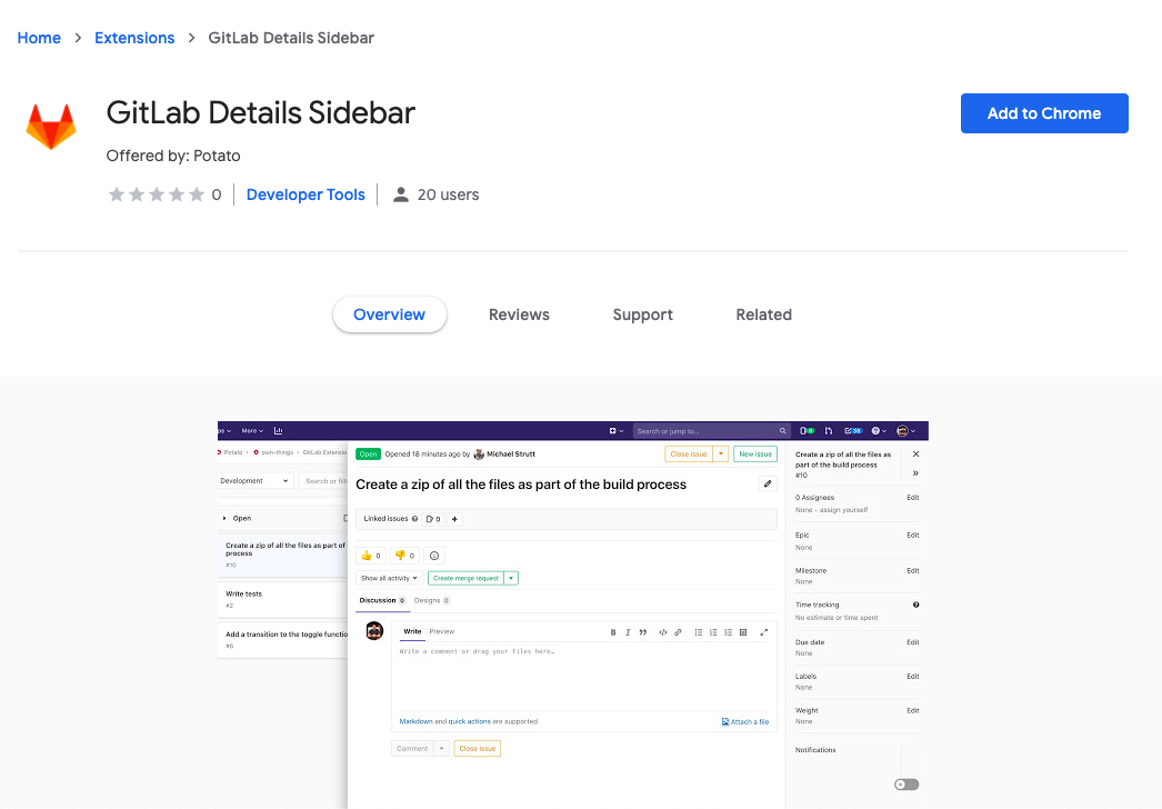 GitLab Details Sidebar on the Chrome Web Store